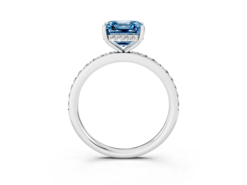 Asscher Cut Hidden Halo Engagement Ring Setting for a Fancy Blue Lab-Grown Diamond | Platinum