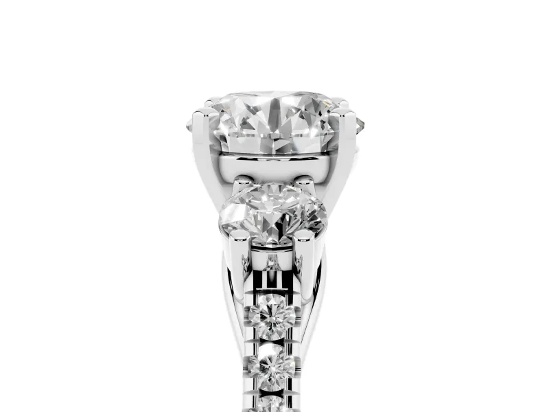 Round Three-Stone Pavé Engagement Ring Setting | Round Side Stones | Platinum