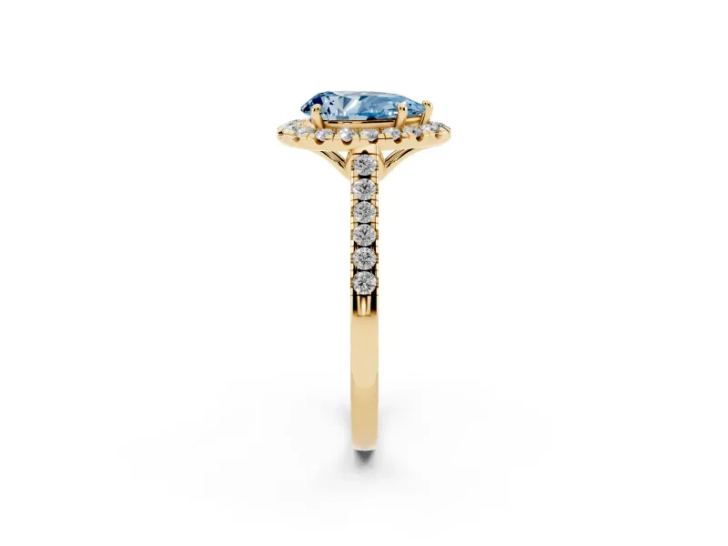 Pear-Shaped Raised Halo Engagement Ring Setting for a Fancy Blue Lab-Grown Diamond | Yellow Gold