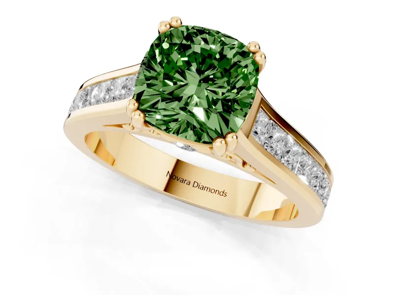 Cushion Cut Channel Engagement Ring Setting for a Fancy Green Lab-Grown Diamond | Yellow Gold - Design NV-24671