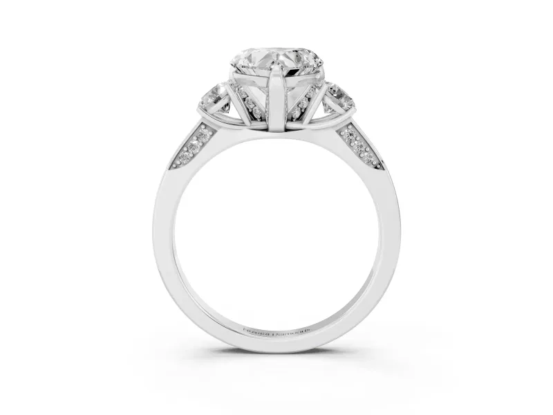 Heart-Shaped Hidden Halo Three Stone Engagement Ring Setting | Pave Gallery | Sterling Silver