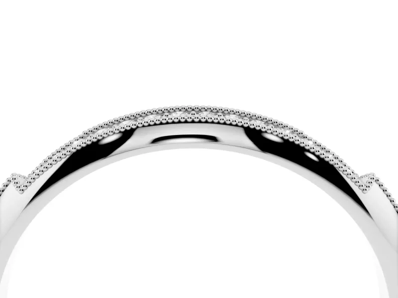 Round Diamond Pavé Half Eternity Band Set in Platinum with Milgrain Frame