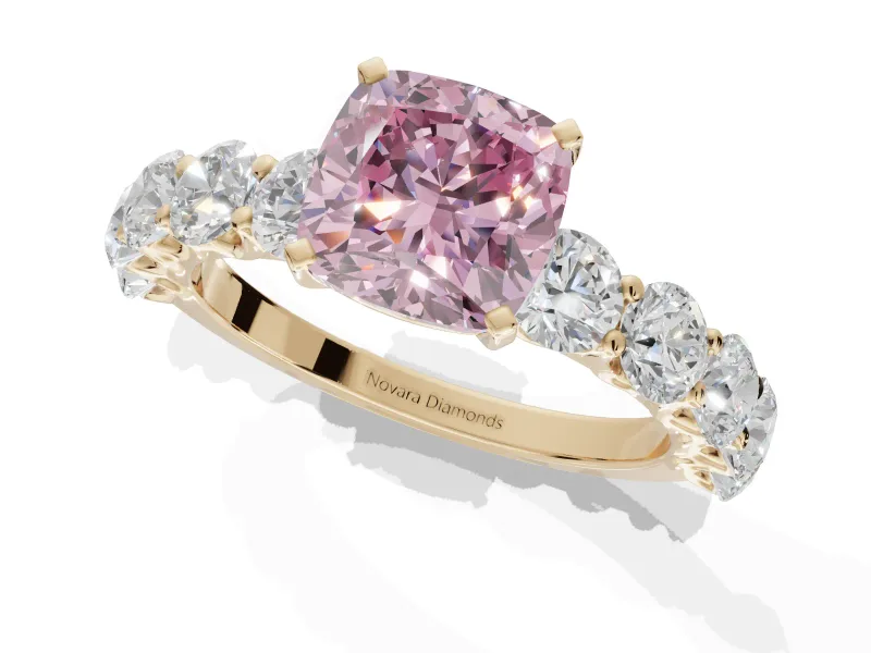 Cushion Cut Engagement Ring Setting for a Fancy Pink Lab-Grown Diamond | Yellow Gold - Design NV-24455