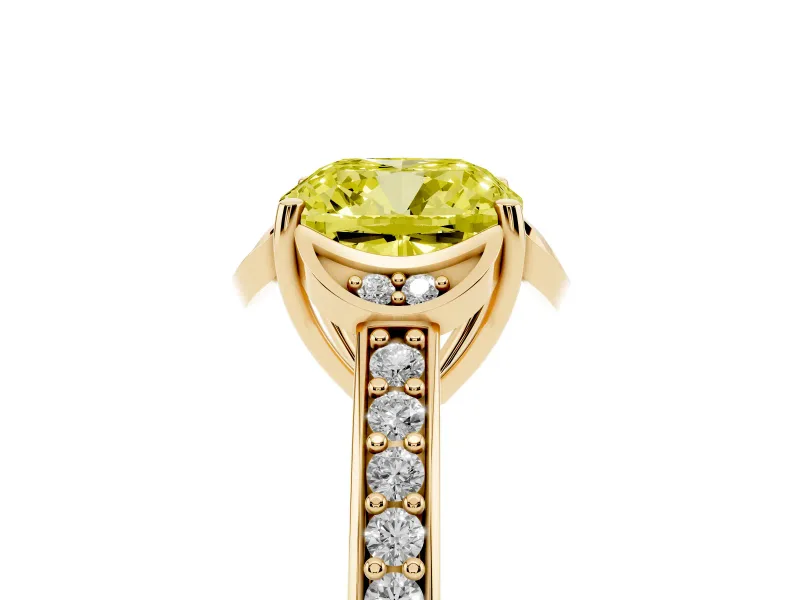 Cushion Cut Floral Pavé Engagement Ring Setting for a Fancy Yellow Lab-Grown Diamond | Yellow Gold