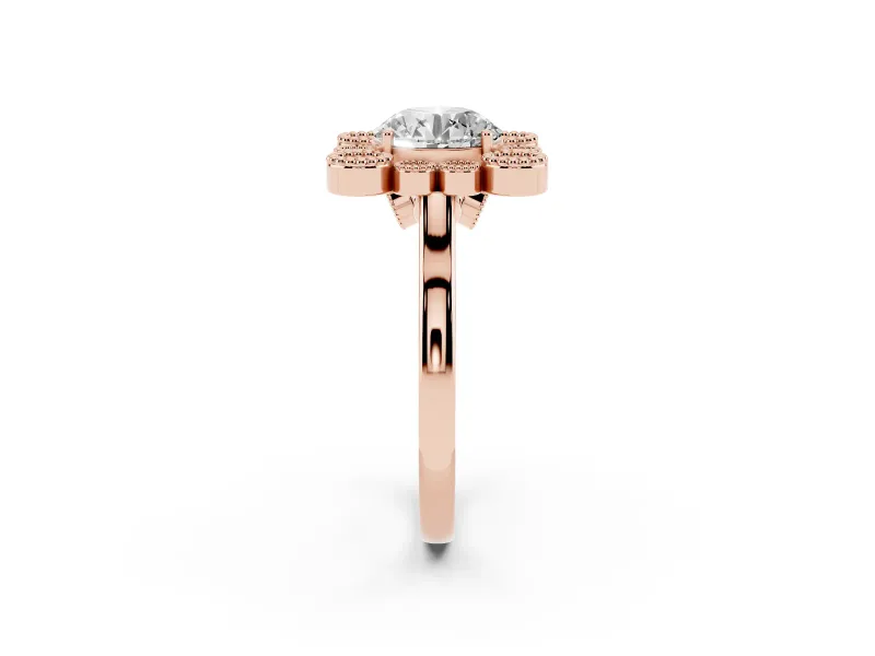 Round Vintage Milgrain Bezel Cluster Halo Engagement Ring Setting | Plain Band | Rose Gold