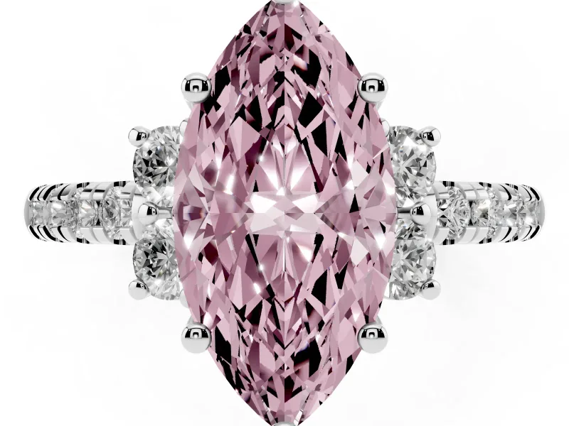 Marquise Side Stone Pave Engagement Ring Setting for a Fancy Pink Lab-Grown Diamond | Paired Round Accents | Platinum
