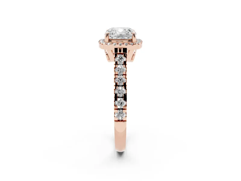 Cushion Cut Halo Engagement Ring Setting | Shared Prong Shoulders | Rose Gold