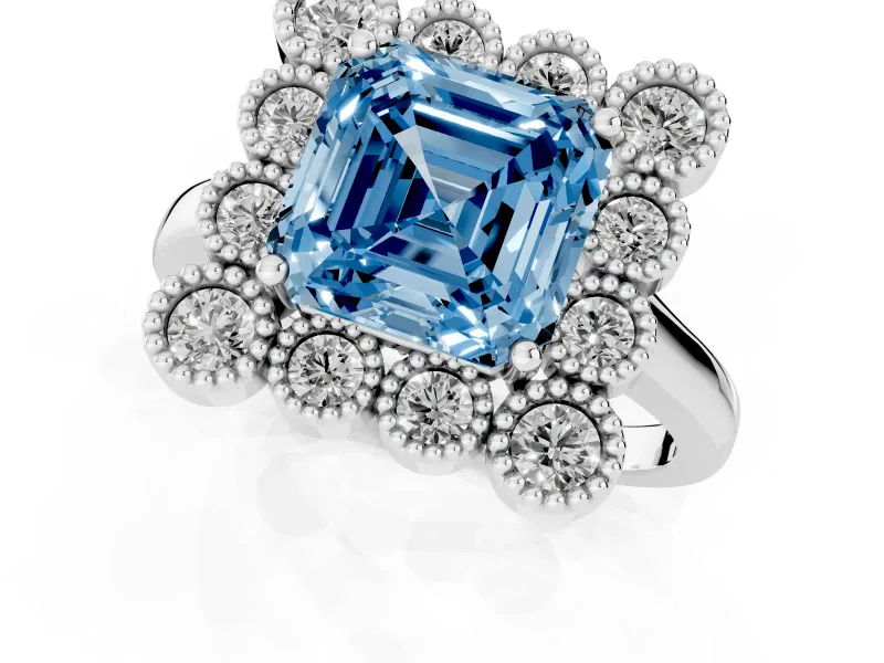 Asscher Cut Halo Engagement Ring Setting for a Fancy Blue Lab-Grown Diamond | Sterling Silver - Design NV-24775