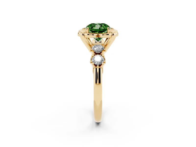 Cushion Cut Floral Engagement Ring Setting for a Fancy Green Lab-Grown Diamond | Petal Frame | Yellow Gold