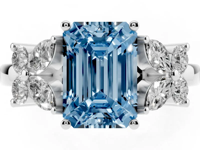 Emerald Cut Floral Engagement Ring Setting for a Fancy Blue Lab-Grown Diamond | White Gold