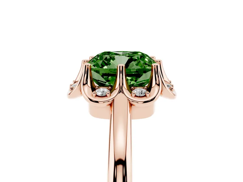 Cushion Cut Petal Halo Engagement Ring Setting for a Fancy Green Lab-Grown Diamond | Rose Gold