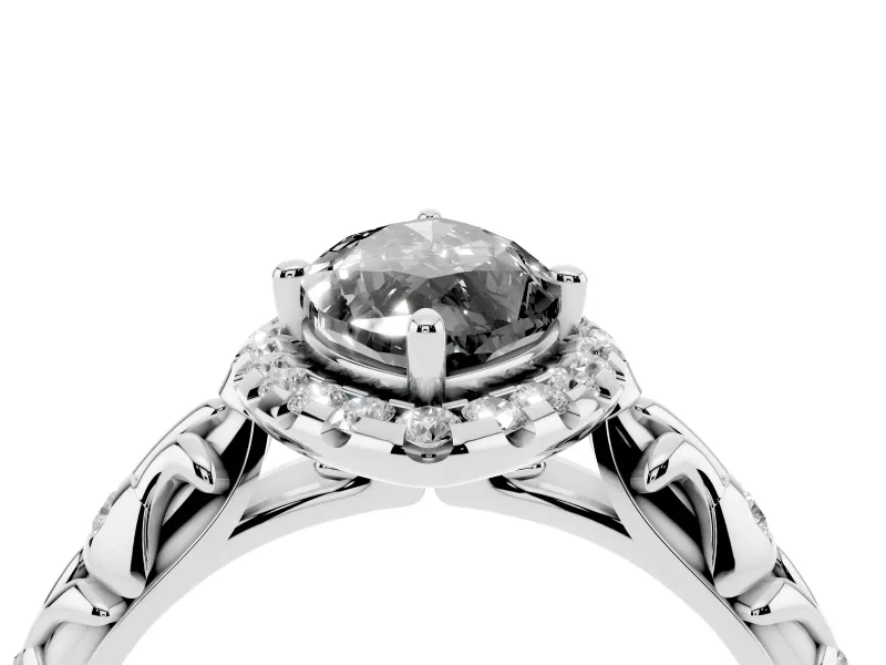 Marquise Leaf Halo Engagement Ring Setting for a Black Center | Bezel Accents | Sterling Silver
