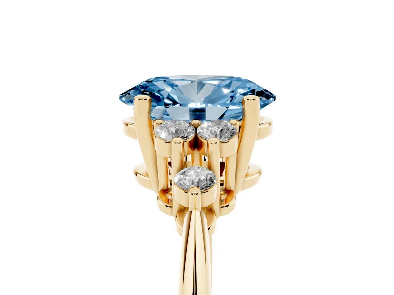 Oval Cluster Accent Engagement Ring Setting for a Fancy Blue Lab-Grown Diamond | Yellow Gold