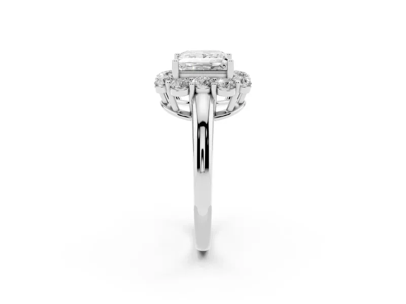Princess Cut Milgrain Halo Engagement Ring Setting | Graduated Bezel Accents | Platinum