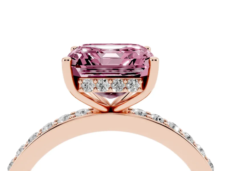 Asscher Cut Hidden Halo Engagement Ring Setting for a Fancy Pink Lab-Grown Diamond | Rose Gold