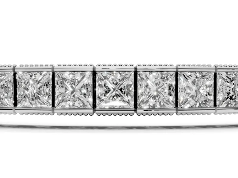 Princess Cut Diamond Channel Set Tennis Bracelet Set in Silver with Box Clasp