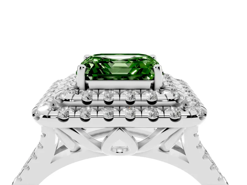 Asscher Cut Halo Engagement Ring Setting for a Fancy Green Lab-Grown Diamond | Sterling Silver - Design NV-24796