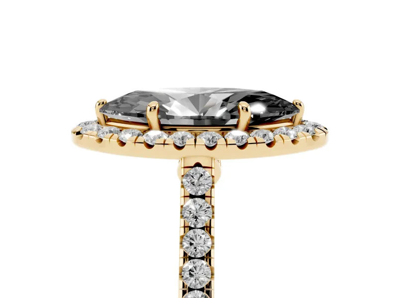Marquise Halo Engagement Ring Setting for a Black Center | Pavé Shoulders | Yellow Gold