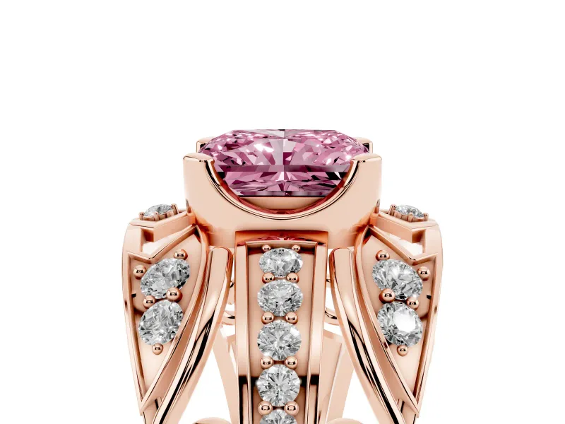 Radiant Cut Art Deco Engagement Ring Setting for a Fancy Pink Lab-Grown Diamond | Rose Gold