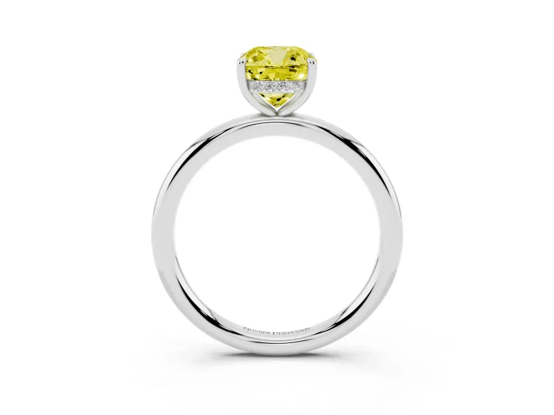 Cushion Cut Hidden Halo Ring Setting for a Fancy Yellow Lab-Grown Diamond | White Gold