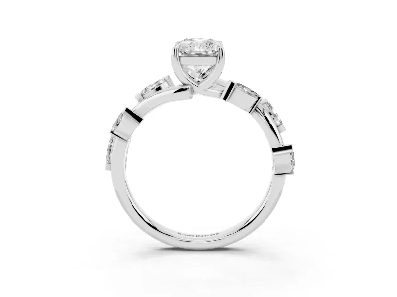 Radiant Cut Twisted Vine Engagement Ring Setting | Marquise Side Stones | White Gold