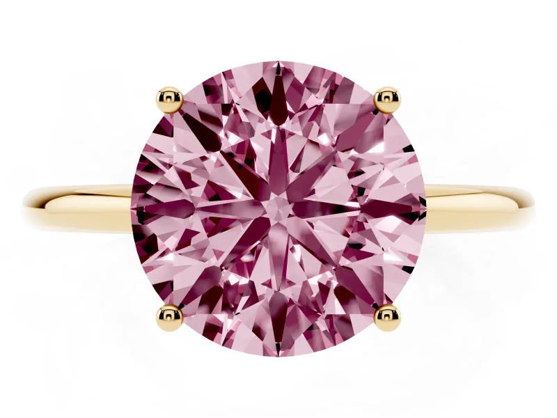 Round Thin Solitaire Engagement Ring Setting for a Fancy Pink Lab-Grown Diamond | Straight Plain Band | Yellow Gold