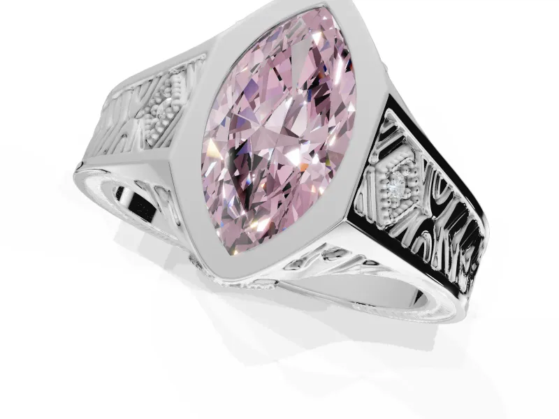 Marquise Bezel Engagement Ring Setting for a Fancy Pink Lab-Grown Diamond | Engraved Band | Platinum