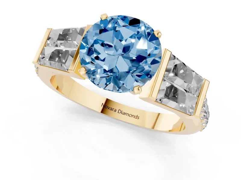 Round Channel Set Baguette Engagement Ring Setting for a Fancy Blue Lab-Grown Diamond | Yellow Gold