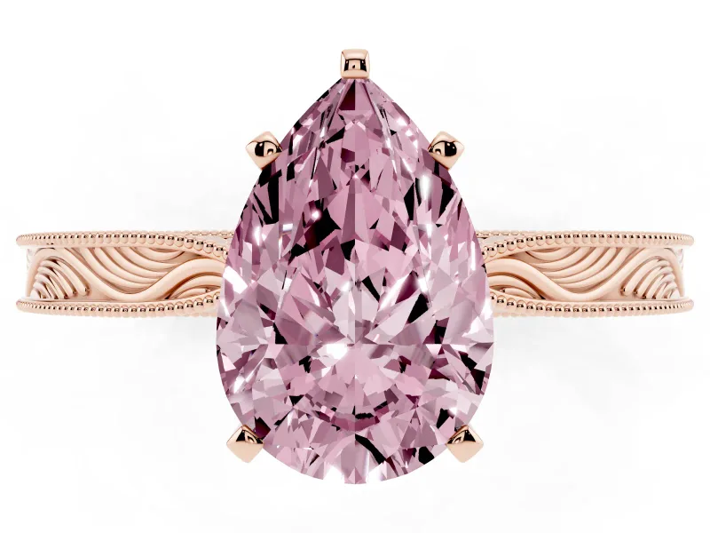 Pear-Shaped Engraved Engagement Ring Setting for a Fancy Pink Lab-Grown Diamond | Rose Gold