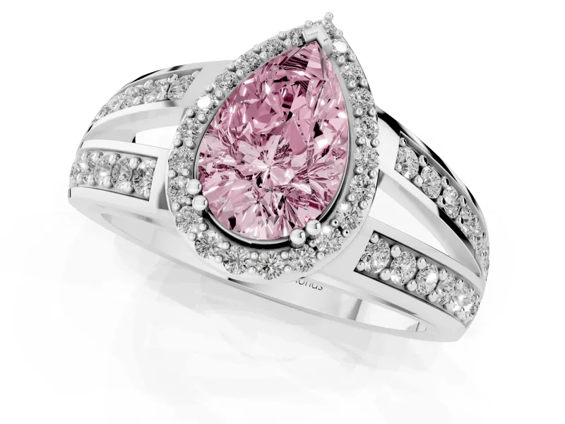 Pear-Shaped Halo Engagement Ring Setting for a Fancy Pink Lab-Grown Diamond | Split Shank | Platinum
