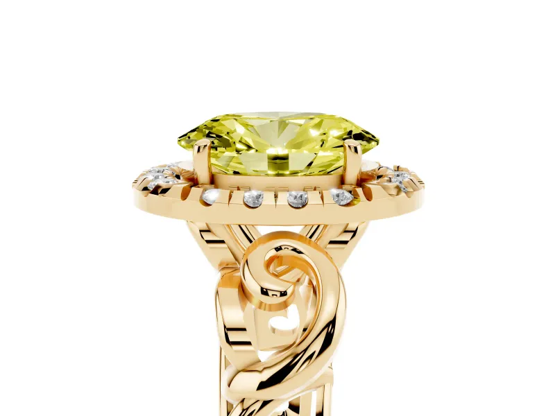 Oval Filigree Halo Engagement Ring Setting for a Fancy Yellow Lab-Grown Diamond | Yellow Gold
