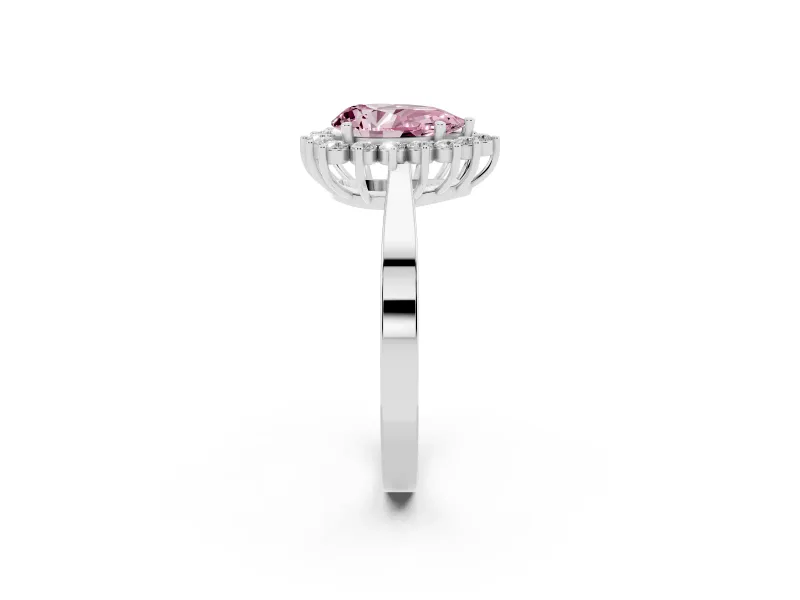 Fancy Pink Pear Cut Diamond Halo Ring Set in White gold with Round Halo and Smooth Solitaire Band