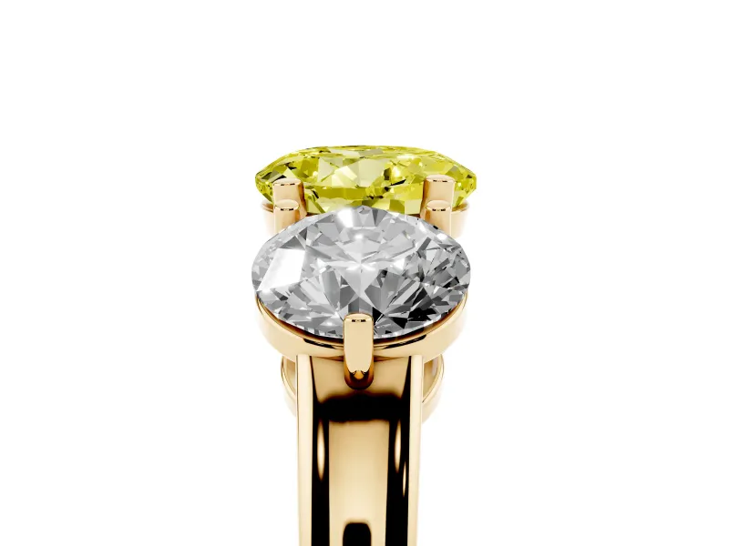 Round Three Stone Engagement Ring Setting for a Fancy Yellow Lab-Grown Diamond | Large Round Side Stones | Yellow Gold