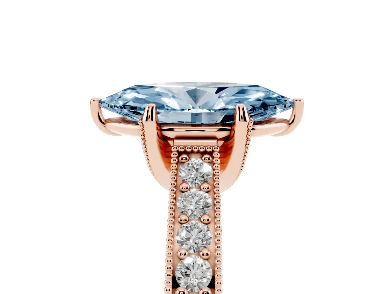 Marquise Vintage Hidden Halo Engagement Ring Setting for a Fancy Blue Lab-Grown Diamond | Milgrain Pave Band | Rose Gold