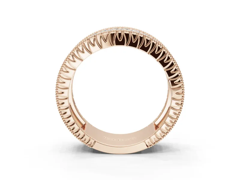 Round Lab-Grown Diamond Wide Pavé Wedding Band | Milgrain Edges | Rose Gold