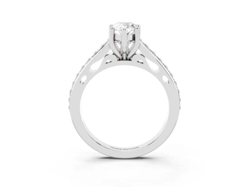 Pear-Shaped Graduated Pave Cathedral Engagement Ring Setting | Scroll Cut-Outs | Sterling Silver