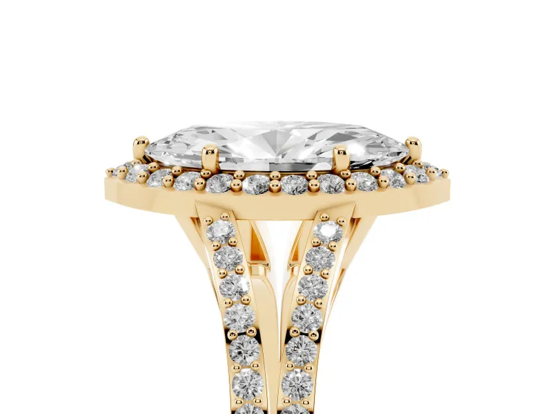 Marquise Halo Engagement Ring Setting | V-Split Pavé Band | Yellow Gold