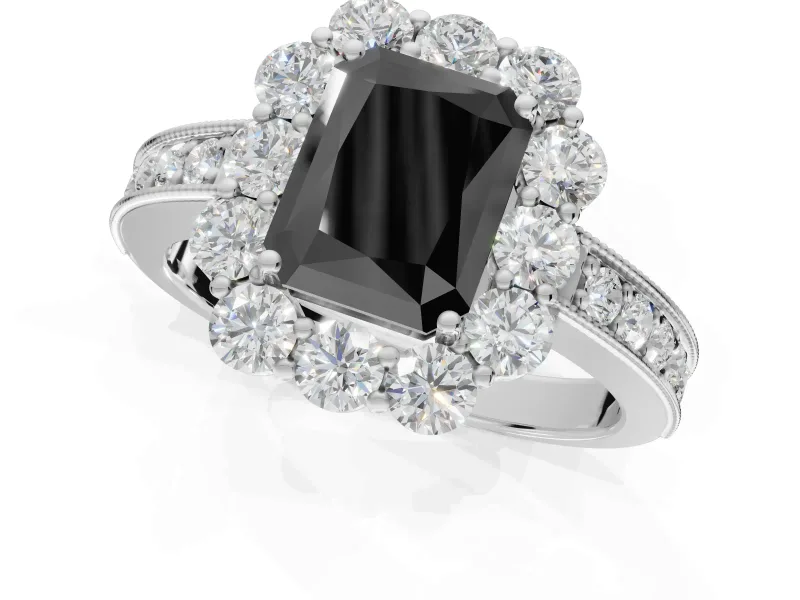 Radiant Cut Vintage Halo Engagement Ring Setting for a Black Center | Platinum