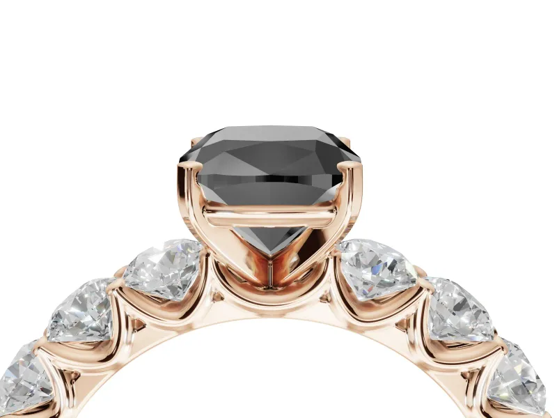 Cushion Cut Side Stone Engagement Ring Setting for a Black Center | Rose Gold