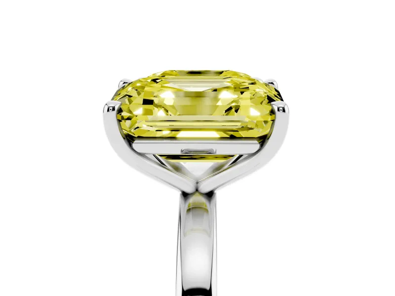 Fancy Yellow Asscher Cut and Emerald Cut Toi Moi Ring Set in Platinum with Prong Setting