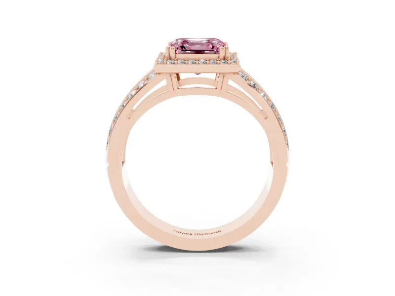 Asscher Cut Halo Engagement Ring Setting for a Fancy Pink Lab-Grown Diamond | Two-Row Pave Split Shank | Rose Gold