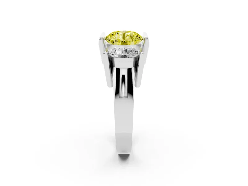 Fancy Yellow Round Cut Diamond Three-Stone Channel Set Ring Set in Silver with Smooth Polished Band