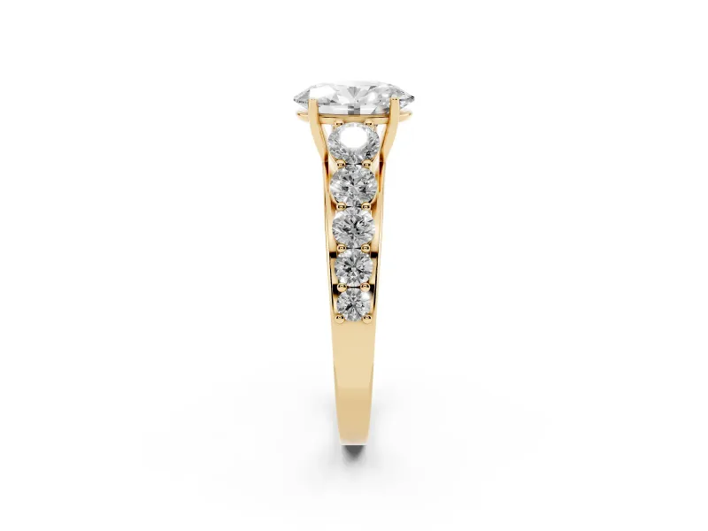 Oval Graduated Side Stone Engagement Ring Setting | Flat Top Band | Yellow Gold