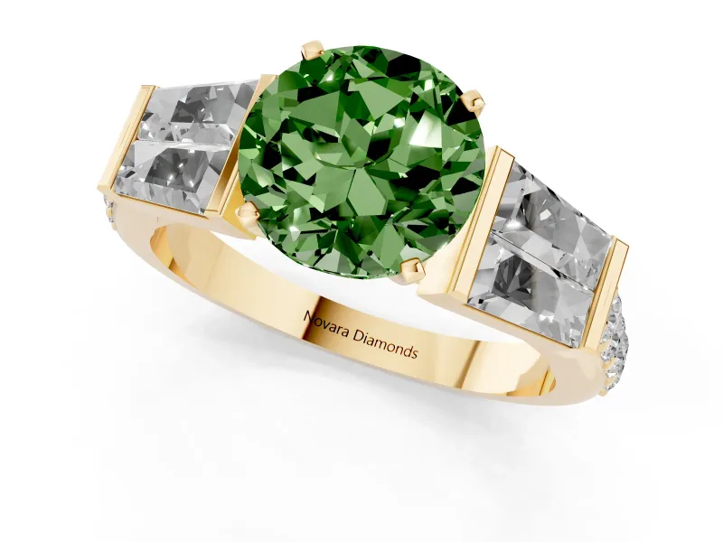 Round Channel Set Baguette Engagement Ring Setting for a Fancy Green Lab-Grown Diamond | Yellow Gold