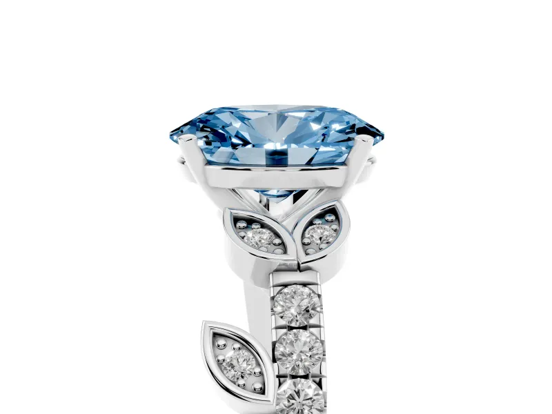 Oval Leaf Pavé Engagement Ring Setting for a Fancy Blue Lab-Grown Diamond | Sterling Silver