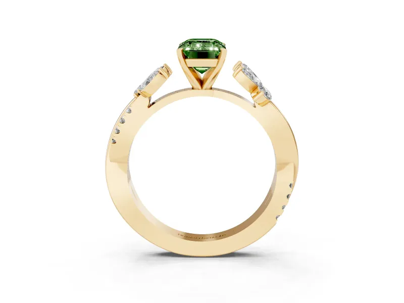 Emerald Cut Floral Vine Engagement Ring Setting for a Fancy Green Lab-Grown Diamond | Yellow Gold