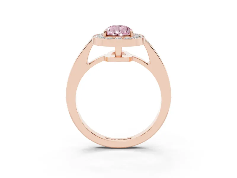 Fancy Pink Pear Cut Diamond Halo Pavé Engagement Ring Set in Rose gold with Bezel Setting