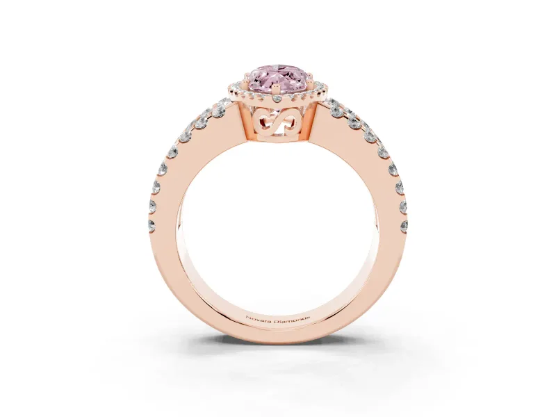 Fancy Pink Marquise Cut Diamond Halo Ring Set in Rose gold with Pavé Split Shank and Prong Setting