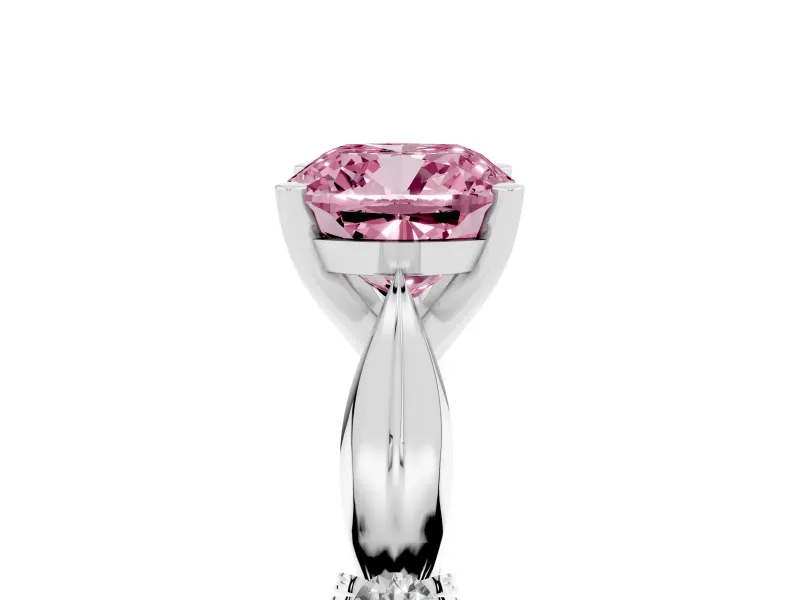 Cushion Cut Floral Solitaire Engagement Ring Setting for a Fancy Pink Lab-Grown Diamond | White Gold