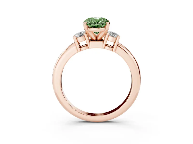 Oval Three Stone Engagement Ring Setting for a Fancy Green Lab-Grown Diamond | Round Side Stones | Rose Gold
